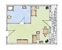 Gezeigt wird die Skizze eines Zimmers mit Balkon des Altenheims Haus am Holunderbusch